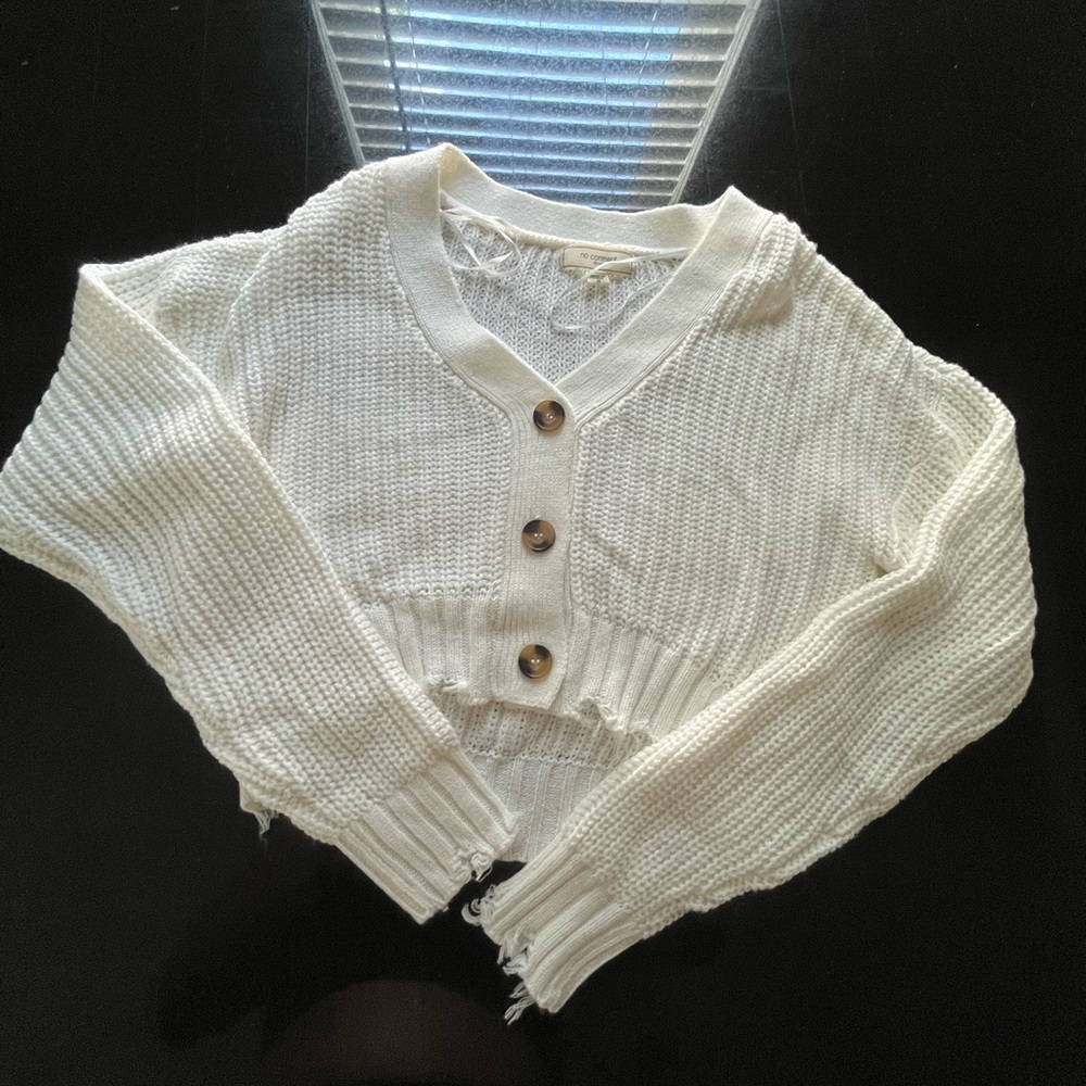 white cropped knit sweater